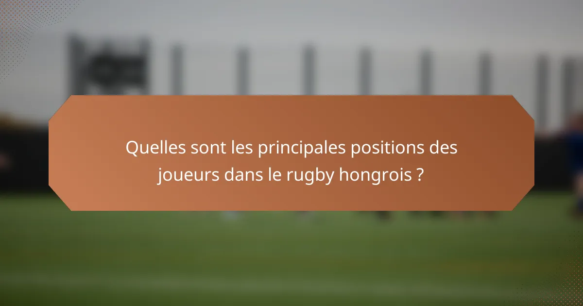 Quelles sont les principales positions des joueurs dans le rugby hongrois ?